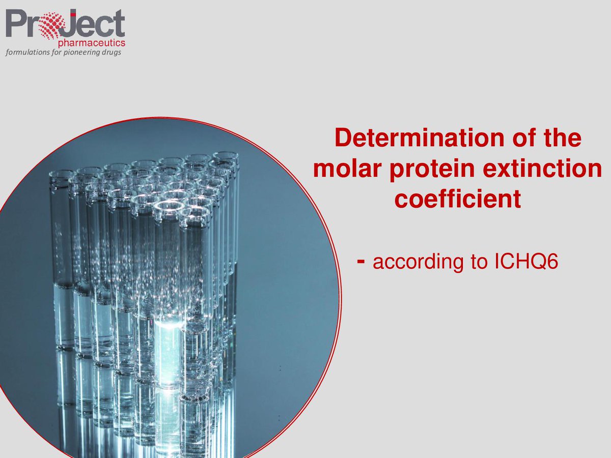 ProJectPharma's tweet image. The molar extinction coefficient needs to be experimentally determined for drug products. We are able to determine it using an absolute gravimetric determination approach. Thereby we consider the protein primary sequence as well as glycosylation for the overall protein mass.
