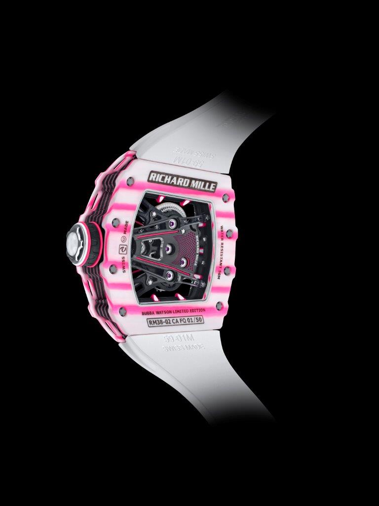 tcimedia's tweet photo. Richard Mille once again has collaborated with the Golf superstar Bubba Watson and has come up with a Pink RM 38-02 Tourbillon. limited to just 50 pieces, it's bubblegum pink color is sure to turn heads. #RichardMille #BubbaWatson https://t.co/AYHEQg4azx