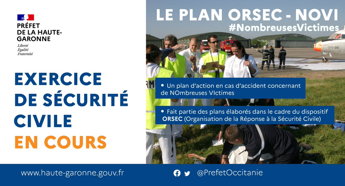 PrefetOccitanie's tweet photo. 🔴 #Exercice de sécurité civile en cours 🔴
Un exercice plan #ORSEC est actuellement en cours à l'@aeroport_tls.
Il vise à tester la coordination des différents acteurs de la sécurité et des secours en cas d’événement ou de crise.
👉Merci de ne pas relayer de fausses informations https://t.co/NyS6nsFKYd
