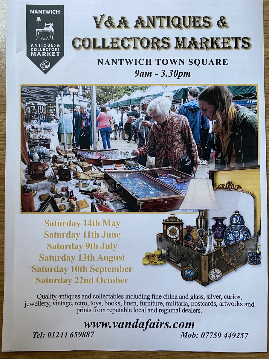 VandAfairs's tweet photo. The countdown is on...just 4 days to go...then our NANTWICH TOWN SQUARE ANTIQUES MARKET is back! This Saturday 14th May 9am-3.30pm https://t.co/eDCHigwOSE