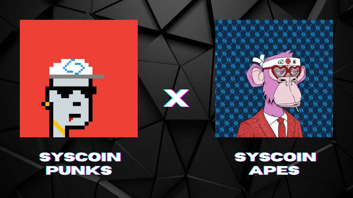 We are doing a #GIVEAWAY 🎁 in collaboration  with <a href="/SyscoinApes/">Syscoin Apes (Sold Out)</a>, the first Ape Collection on the <a href="/syscoin/">Syscoin</a> Network👀

Prizes:
1 APE #NFT
+
5 WL

Rules:
- Follow <a href="/SyscoinPunks/">Syscoin Punks</a> &amp; <a href="/SyscoinApes/">Syscoin Apes (Sold Out)</a>
-Join Discord: discord.com/invite/fXfdTN3…
-Like &amp; RT
-Tag 3 friends
⏳Results in 4 days ⏳
