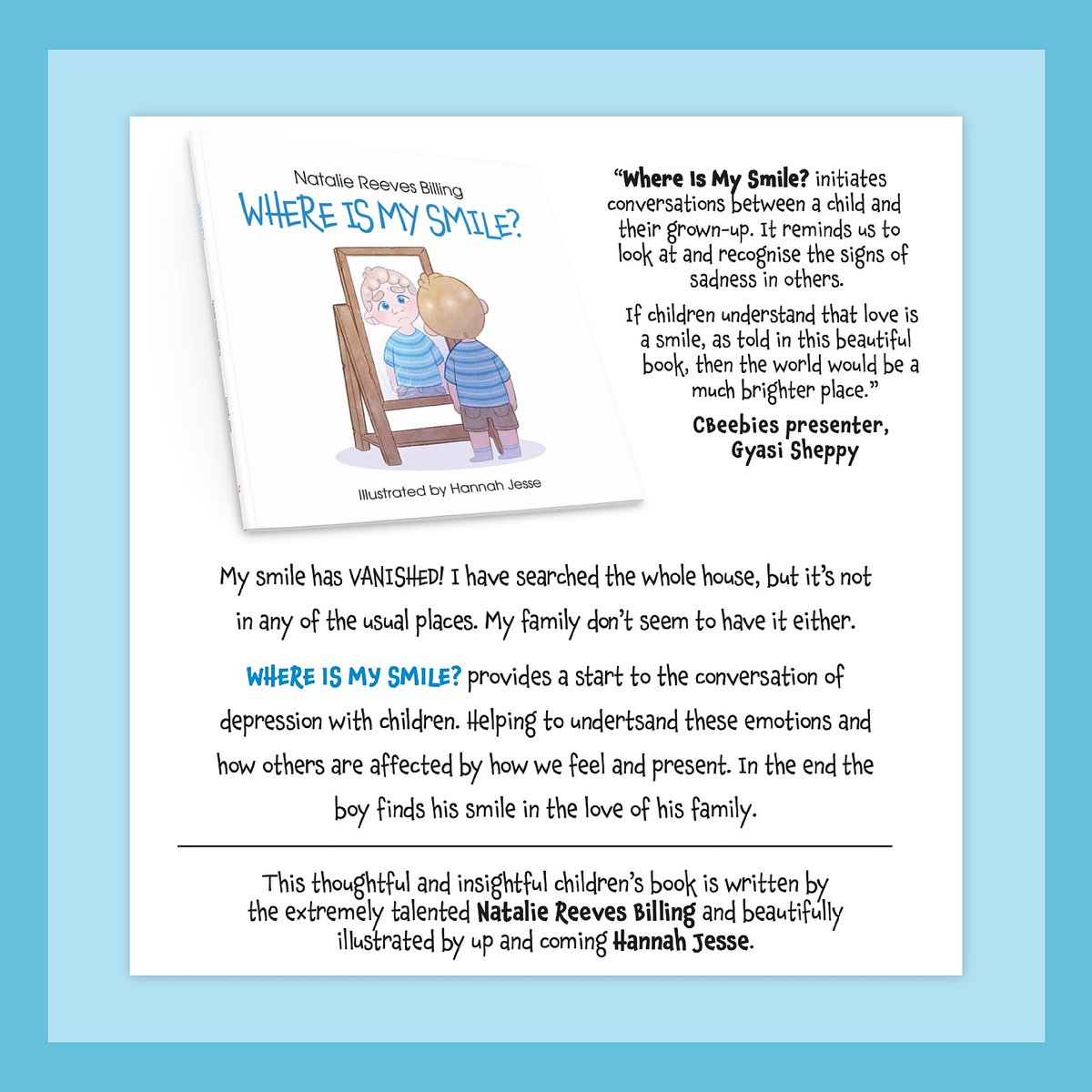 BillingReeves's tweet photo. 😍 I AM SO EXCITED TO ANNOUNCE...

...the release of my brand new book: WHERE IS MY SMILE?

Due to be released on July 14th however you can pre-order your copy for just £6.99 exclusively from Tiny Tree Books here! > https://t.co/ZwEPF5xgPp 🛍️

#MentalHealthAuthor #NewBookRelease! https://t.co/I2itffzIlw