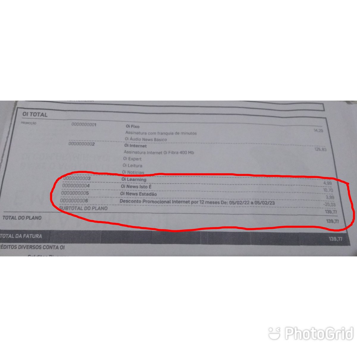 Cuidado quando forem contratar algum produto da OI , olha o que vem embutido nas faturas!