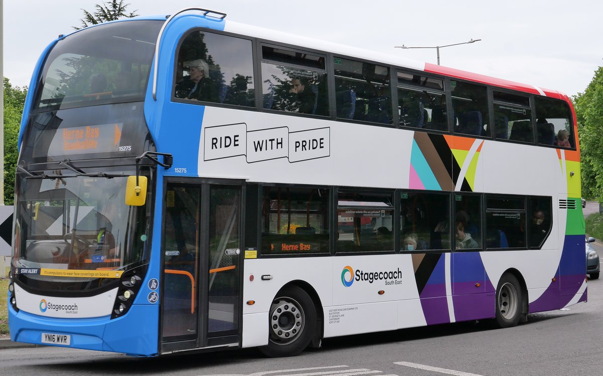 brianseast's tweet photo. SSEEK 15275 on its first day in its 'Pride' colours on the Triangle at Sturry Road Roundabout, Canterbury this morning (10/05/2022). https://t.co/EsUIMrfJGZ