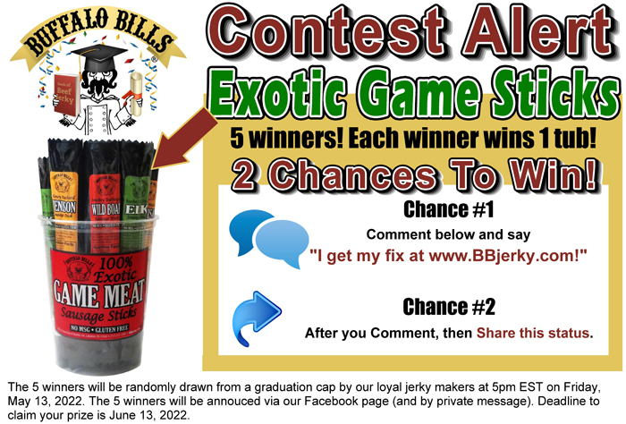ChooChooRSnacks's tweet photo. What better way to celebrate graduation month then with a contest? Enter to win a tub of Buffalo Bills Exotic Game Sticks! FIVE winners will be chose and announced on Friday so time is running out!
#jerkyrules #jerky #contest #gradutation #beefjerky https://t.co/po1cMaSqlR