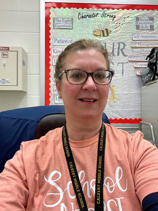 JenSchoolNurse's tweet photo. Cynthia Vojtech RN, BSN is the support staff person of the year @CalvertMSCCPS. She is committed to providing individualized care to her students. Outside of work she enjoys sewing. Congratulations for 20yrs with CCPS. @calvertnet #SND2022 https://t.co/kFu6cKbsc4