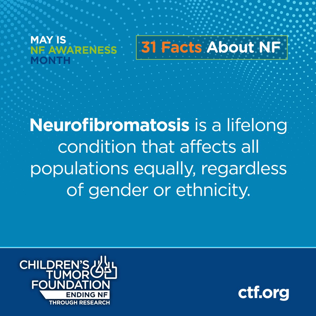 Neurofibromatosis is a lifelong condition that affects all populations equally, regardless of gender or ethnicity.

#neurofibromatosis #nf #makenfvisible #endnf
