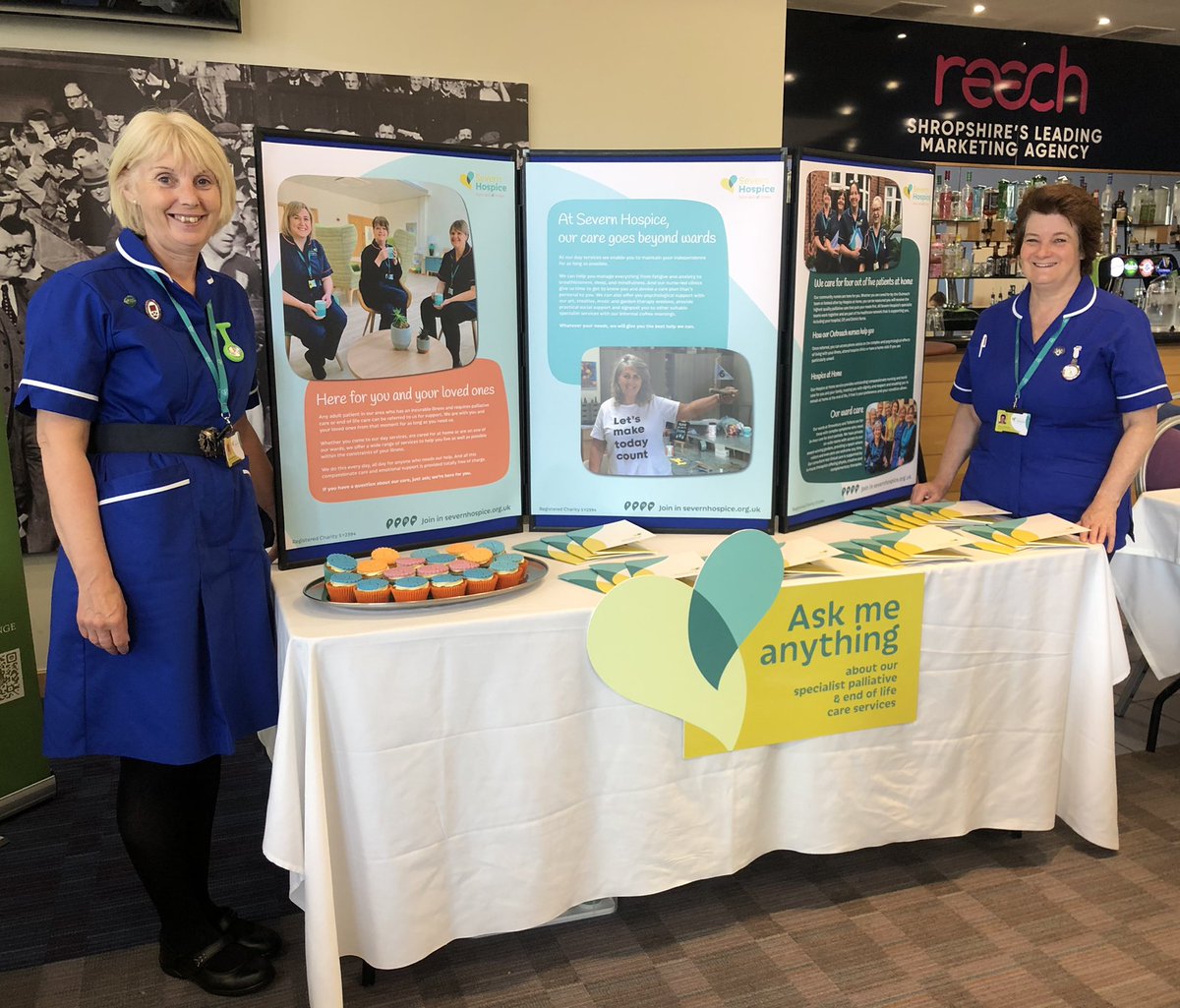 severnhospice's tweet photo. We’re at @shrewsweb waiting for @HWShropshire #HWSOneChance event to start, looking forward to meeting everyone and answering your questions #DyingMatters https://t.co/H29gOepnVo