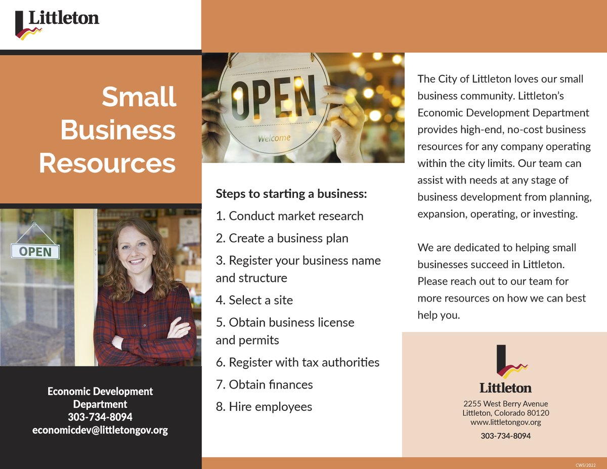CityofLittleton's tweet image. Littleton’s Economic Development Department provides no-cost business resources for any company operating within the city limits. Our team can assist with any stage of business development. Find out more here: ow.ly/IWrN50J3rUp 

#EconDevWeek22 #Littleton #SmallBusinessDay