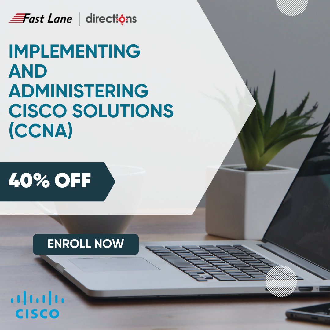 FastLaneUS's tweet photo. Our Implementing and Administering #Cisco Solutions (CCNA) v1.0 course gives you a broad range of fundamental knowledge for all IT careers. Receive 40% off our May 23rd
using the promo code: CCNA40, enroll now: https://t.co/4AvayTwDqr
#FastLane https://t.co/nTk41QI2ng