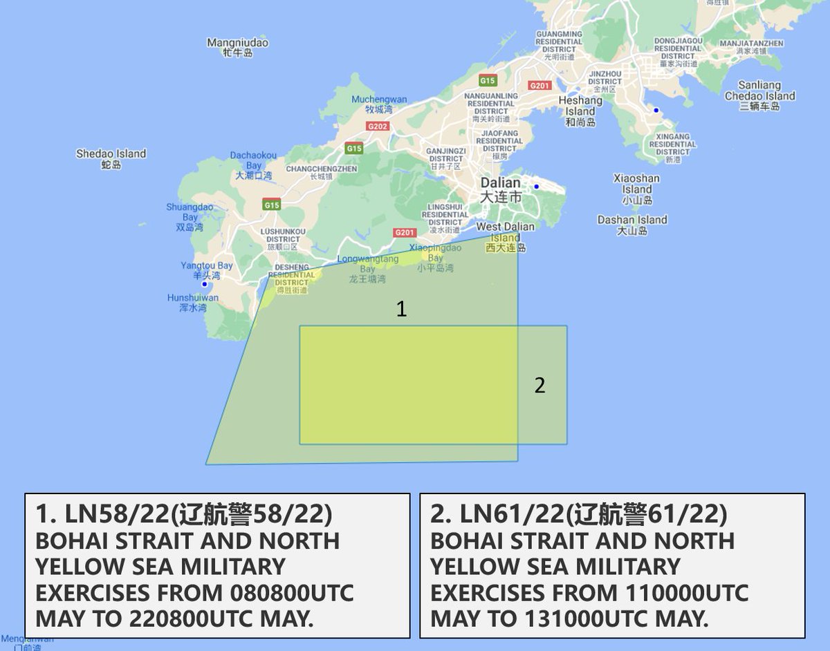 August20190831's tweet photo. Recent #PLA military exercises:
1.LN58/22(辽航警58/22)
2.LN61/22(辽航警61/22) https://t.co/dBfkd0WObY