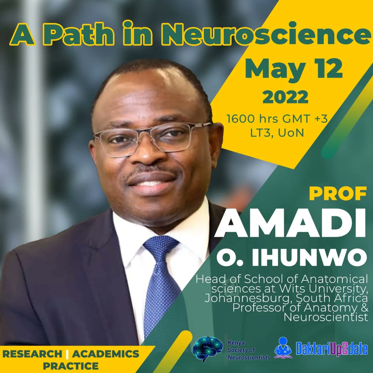 DaktariUp2Date's tweet photo. This Thursday, join the Nairobi University of Nairobi Faculty of Health Science in an interactive career path discussion with renowned neuroscientists in interrelated disciplines.

📝https://t.co/mX8oSN1Ymh 

🗓️ Thursday, May 12, 2022
⏰ 4:00PM - 6:00PM
📍 Lecture Theatre 3 (LT3) https://t.co/2yp3dM3mpo