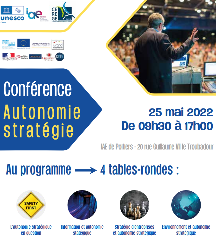 IAEPoitiers's tweet image. Conférence « L’autonomie stratégique : prospective et stratégies » 👉le 25 mai prochain à l’IAE !
Événement organisé par la 𝗰𝗵𝗮𝗶𝗿𝗲 @UNESCO Prospective et intelligence stratégique internationale

Le programme : vu.fr/VrAh
Vous inscrire : vu.fr/ZsQa