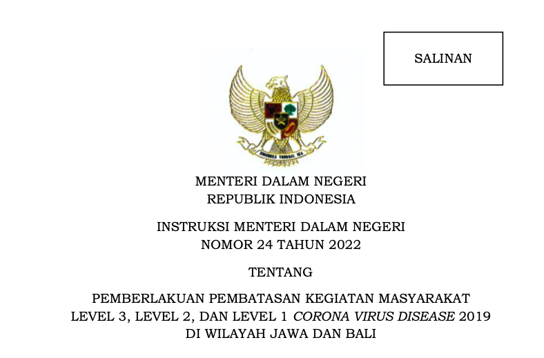 setkabgoid's tweet photo. Pemerintah kembali melanjutkan kebijakan PPKM yang berlaku hingga 23 Mei 2022.

Ketentuan PPKM ini dituangkan dalam Inmendagri 24/2022 untuk Jawa-Bali dan Inmendagri 25/2022 untuk luar Jawa-Bali.

#KabarKabinet @Kemendagri https://t.co/KKZ5vzzagl
