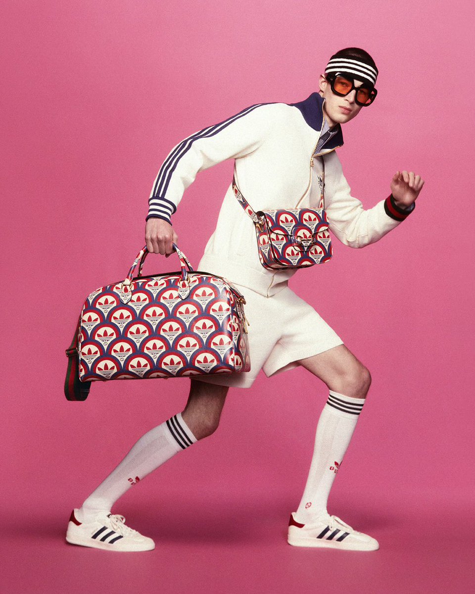 adidasoriginals's tweet photo. Let’s get physical 🚲. The first adidas x Gucci lookbook has arrived. Designed by @Gucci’s Creative Director, Alessandro Michele, the collection expands the sartorial streetwear creations debuted on the runway, merging the emblems of both brands together. 

Launching June 7. https://t.co/k5MI4eSElJ