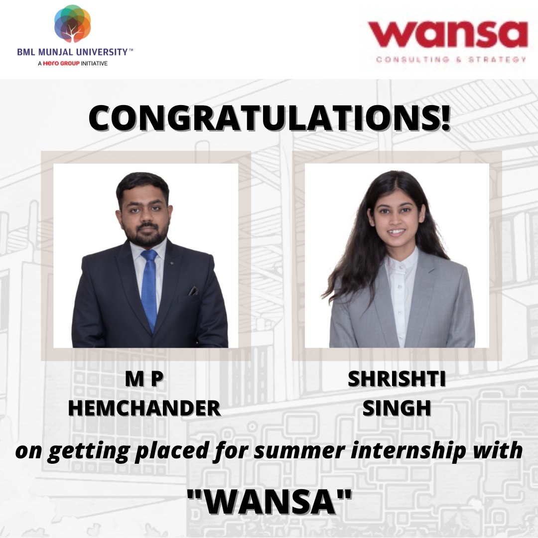 PlaceComm_BMU's tweet photo. Our sincere gratitude to @wansaworkspace for giving our students the opportunity to showcase their abilities and talents.
We congratulate and wish them all the best for their summers.
#HEROSOFTODAY #BMU #Placements #PlaceCom #BMUkiAwaz #BMUtalks #BMLMunjalUniversity #MBA #Wansa https://t.co/4cJy7DnpI7