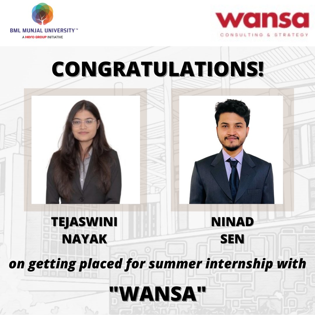 PlaceComm_BMU's tweet photo. Our sincere gratitude to @wansaworkspace for giving our students the opportunity to showcase their abilities and talents.
We congratulate and wish them all the best for their summers.
#HEROSOFTODAY #BMU #Placements #PlaceCom #BMUkiAwaz #BMUtalks #BMLMunjalUniversity #MBA #Wansa https://t.co/4cJy7DnpI7