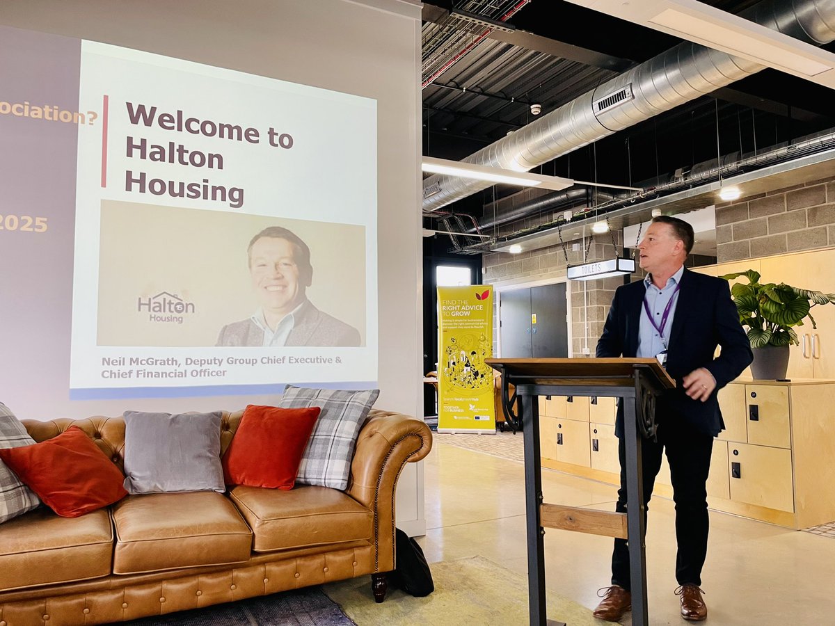 RogerMaher's tweet photo. Great meeting, fabulous location with great interior design @HaltonHousing and very powerful story from Sean Bailey about his mental health journey during #MentalHealthAwarenessWeek #greatnetworking #haltonchamber #interiordesign https://t.co/KC4EMIuWVw