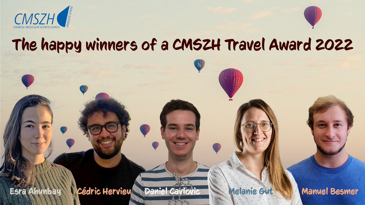 UZH_Chemistry's tweet photo. Congratulation to Esra Ahunbay @EsraAhunbay, Cédric Hervieu, Daniel Cavlovic @DanielCavlovic, Melanie Gut @MelanieGut2 and Manuel Besmer @UZH_Chemistry on winning a CMSZH @cmszh Travel Award 2022 👏👏👏👏👏 https://t.co/I1eQwQspTc