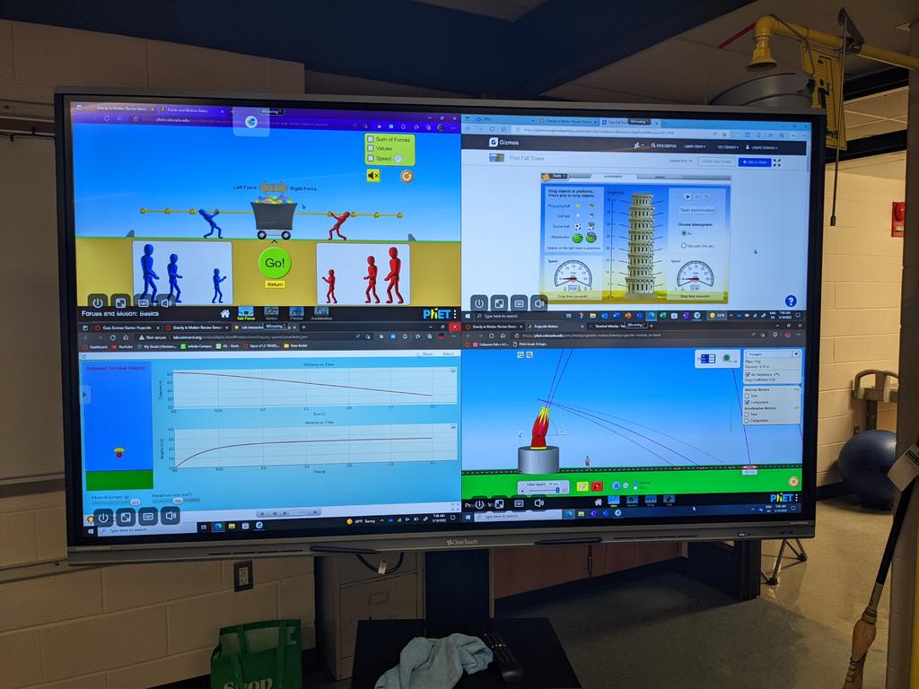 Using the clear touch to screen share 4 students computers. Each screen is a different simulation.  #efficiency #innovation #simulation #science <a href="/CBUnamiMS/">Unami Middle School</a> <a href="/FluxSpace_io/">Fluxspace</a>