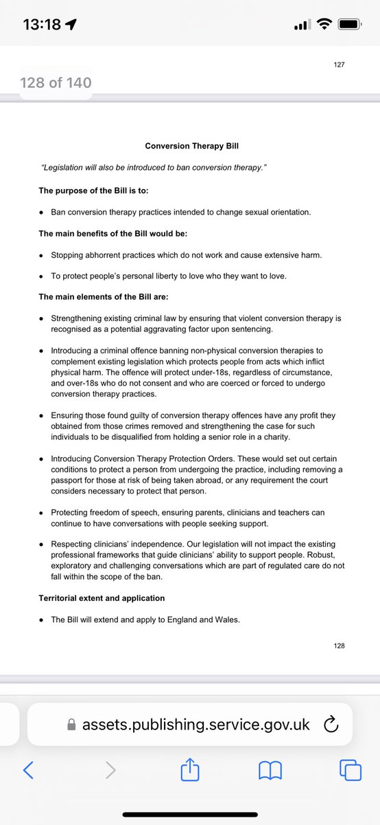 JamesEsses's tweet photo. BREAKING: 

Page 128 of the government’s briefing notes for the Queen’s Speech confirms that conversion therapy legislation will not include ‘gender identity’.

This is a massive victory and will safeguard exploratory therapy for vulnerable children with gender dysphoria! https://t.co/uUYIzdVbYN