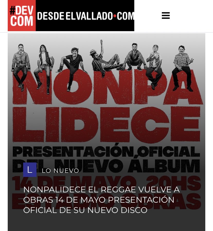 desdeelvallado (@desdeelvallado) on Twitter photo NONPALIDECE EL REGGAE VUELVE A OBRAS 14 DE MAYO PRESENTACIÓN OFICIAL DE SU NUEVO DISCO - Desde el Vallado - Donde la música no descansa. <a href="/desdeelvallado/">desdeelvallado</a> desdeelvallado.com/lo-nuevo/1985-… <a href="/nonpaoficial/">Nonpalidece</a> @GabyJurado_ok NONPALIDECE EL REGGAE VUELVE A OBRAS 14 DE MAYO PRESENTACIÓN OFICIAL DE SU NUEVO DISCO - Desde el Vallado - Donde la música no descansa. <a href="/desdeelvallado/">desdeelvallado</a> desdeelvallado.com/lo-nuevo/1985-… <a href="/nonpaoficial/">Nonpalidece</a> @GabyJurado_ok