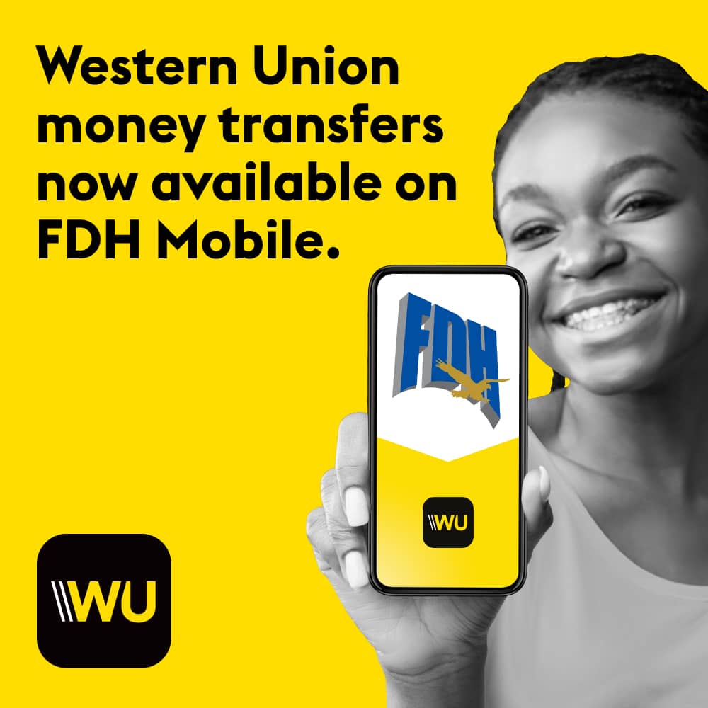 FDHBankMalawi's tweet photo. FDH Mobile Menu 10 is your game changer.
Send and receive money to and from around the world via Western Union using FDH Mobile.
Dial *525# or use FDH Mobile App to transact.
#FDHMobile
#WesternUnion
#GrowWithUs https://t.co/GesyyTxPeM