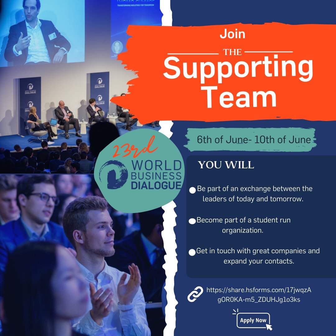 We are still looking for people to join the 23rd World Business Dialogue!
Dialogue week: June 6-10 at the University of Cologne.

Don't get left behind and join us! We assure you it will be an enriching and unforgettable experience!

Link in our bio! 
#conference #applynow