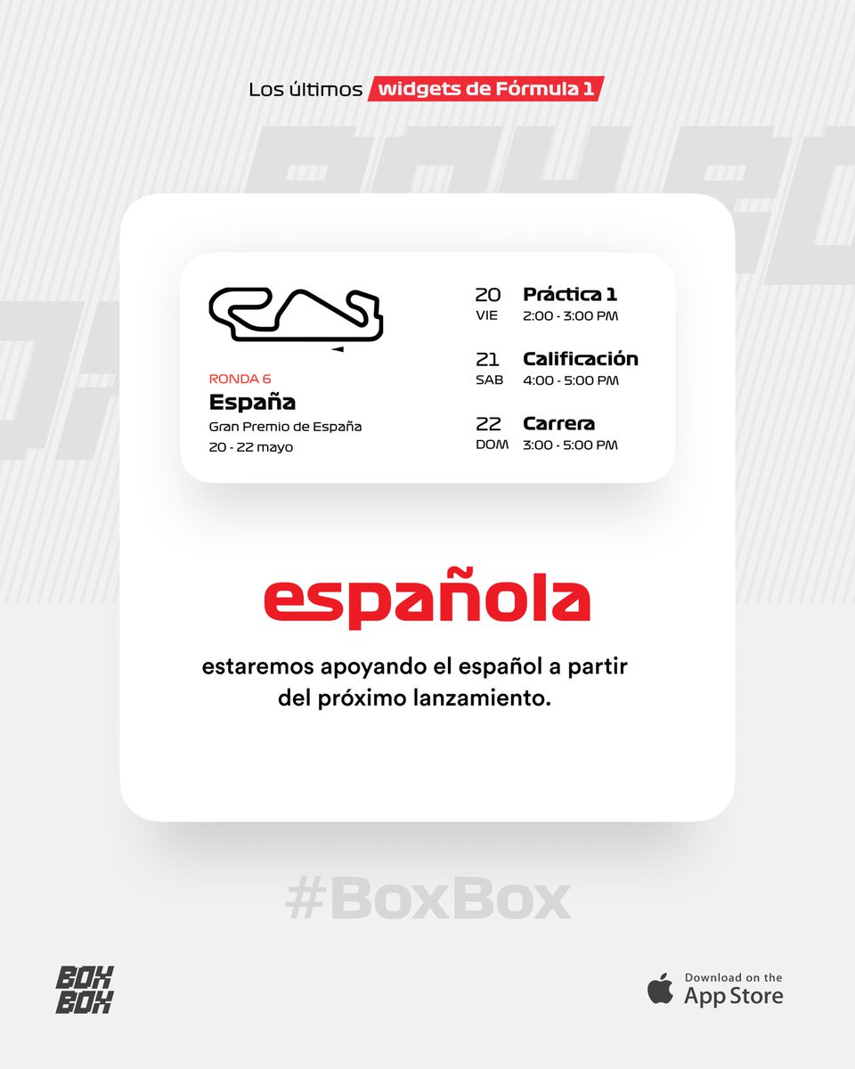 BoxBox_Club's tweet photo. HolΓ F1 fans! We heard you and Box Box will be supporting Spanish from the upcoming release!
Stay updated with our ο£Ώ iPhone widgets!
#spanishgp #boxbox #formula1 #iphonewidgets #spanish #hola
@spanishgp_ @Kamal_K2 @align_all @rafaexposito97 @Carlossainz55 https://t.co/MVa71hJxK5