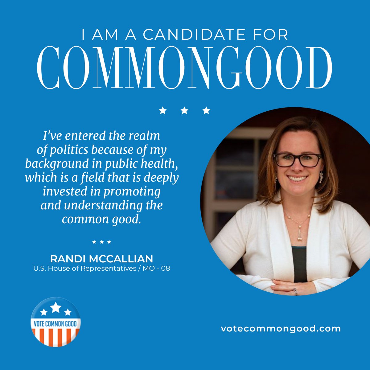 RandiMcCallian's tweet photo. It's an honor to receive this distinction as a Candidate for Common Good from @votecommon 🥳
The most honorable leaders are ones who lead with respect, dignity, and love & I've taken the pledge to lead in a manner that will bring prosperity to us all 🙌
#VoteCommonGood https://t.co/xcgmH5zLrv
