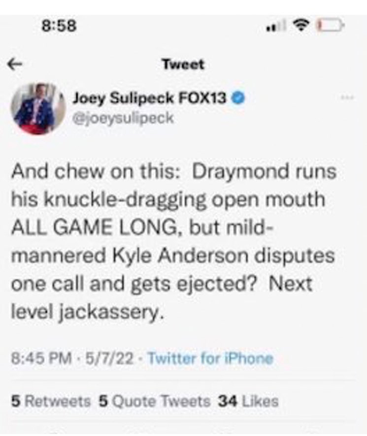 JuanHustle's tweet photo. An actual @FOX13Memphis employee tweeted this about @Money23Green and that person still has his job on Fox13? “Knuckle-dragging” is a gorilla reference 😳 https://t.co/Mf3wYWbaT6