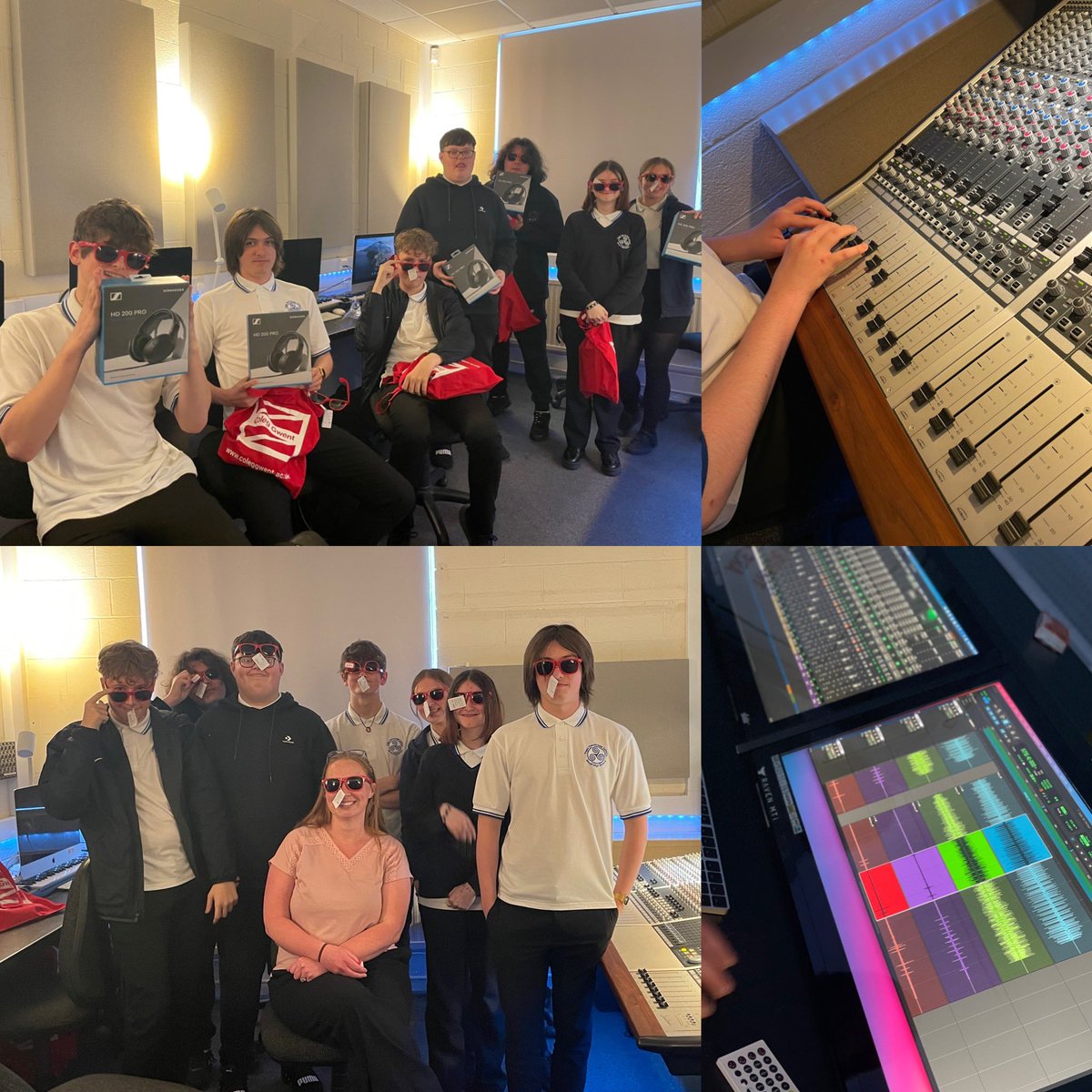 IslwynMusic's tweet photo. Year 11 have had an amazing afternoon recording over at @coleggwent thank you so so much to @PaulMorriswales and Geraint for hosting us and giving us a flavour of life after school. Not forgetting the awesome goody bags! Can’t wait to hear the final mix 😃❄️🚔 https://t.co/pPk9MgkeRw