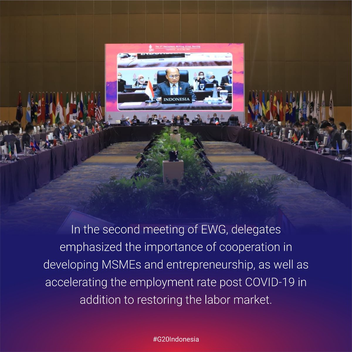 g20org's tweet photo. Various global employment problems such as global unemployment and decent work inequality are highlighted in the second meeting of the Employment Working Group (EWG) on 10-12 May 2022 in Yogyakarta. #G20Indonesia https://t.co/99k6QoODhj