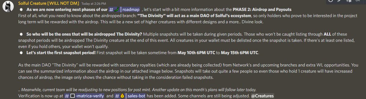 SolfulNFT's tweet photo. Time to enter PHASE 2: Airdrop and Payouts.
Your fav creature might bring you some luck too. https://t.co/Nxs1hL9DTD