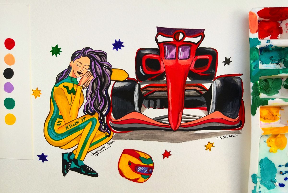Suprava_Gh06's tweet photo. "I couldn't find the sports car of my dreams, so I built it myself. " 🏁

My first study of a racing car. Let me know your thoughts.

#sportscar #ferrari #Formula1  #sportsillustration #illustration #racingcar #illustratorsontwitter #artistsontwitter #worldofsports #gouache https://t.co/7bQJSTDpS4