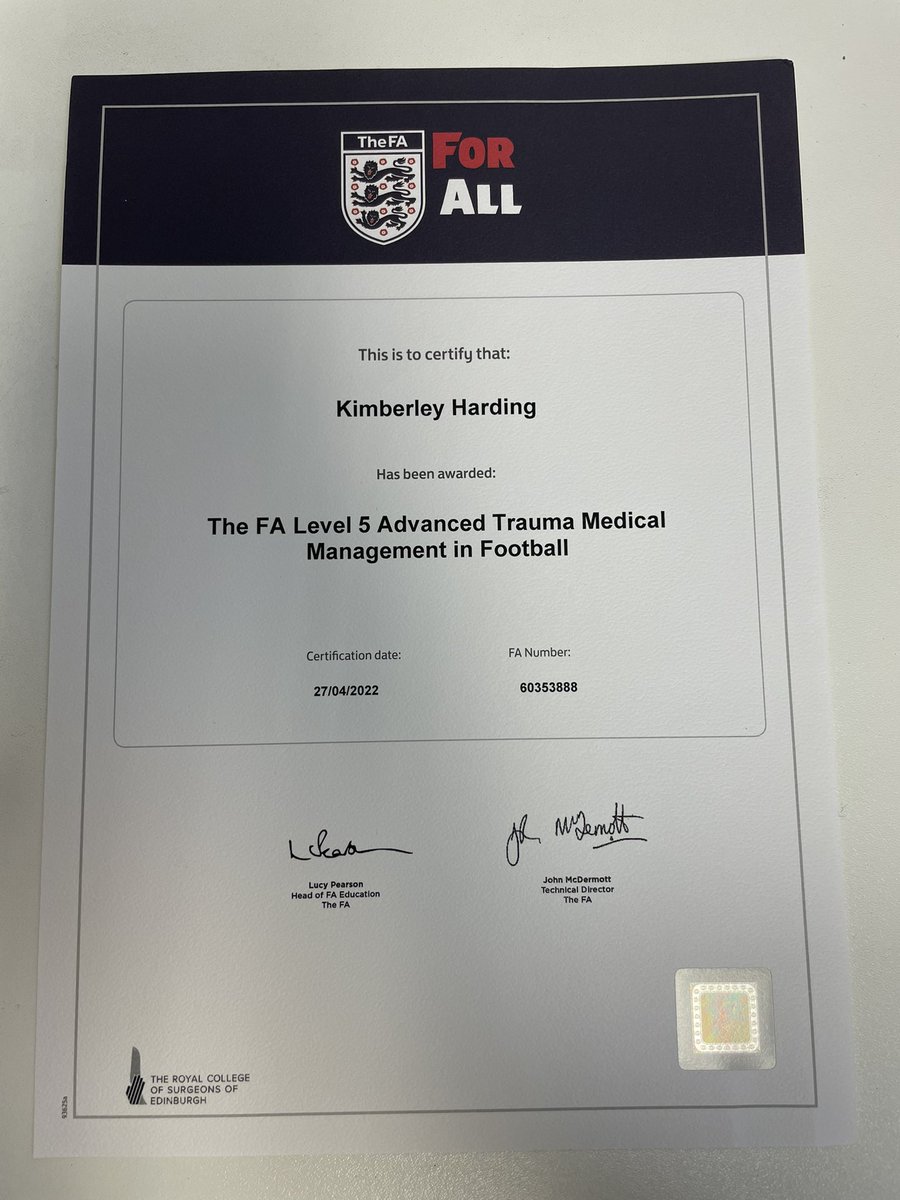 Kim_ST82's tweet photo. It’s “OFFICIAL”, and the first one back in my maiden name 🥰⚽️⛑ #sportstherapy #elitefootballacademy #anotherqualification #doesntstophere #lovelearning https://t.co/rH45R6aEOj