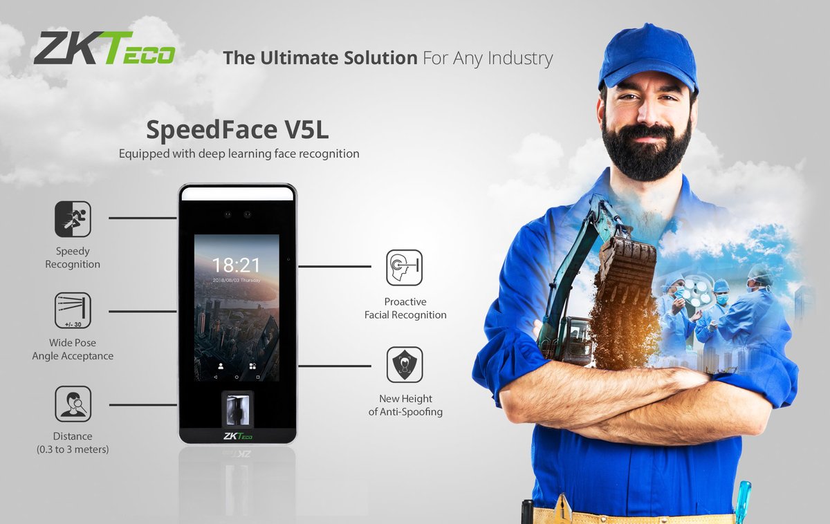 ZKTeco_Europe's tweet photo. From precise verification technology to increased access speed and security, ZKTeco's #SpeedFace V5L Series ✋👨🏽📲✔️of multi-biometric #accesscontrol and #timeattendance systems are suitable for all industries → https://t.co/p8l492354K
#ZKTecoEurope #Biometrics #Palm #Face https://t.co/hY9AQ0eXZN