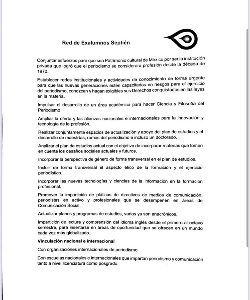 RedSeptien's tweet photo. ¡Buenos días! Les compartimos las propuestas que la #RedDeExAlumnos entregó a la directora de la Escuela de #Periodismo Carlos Septién García, Anallatzin Díaz Alcalá, para su análisis y desarrollo. https://t.co/70bkvm3YFU