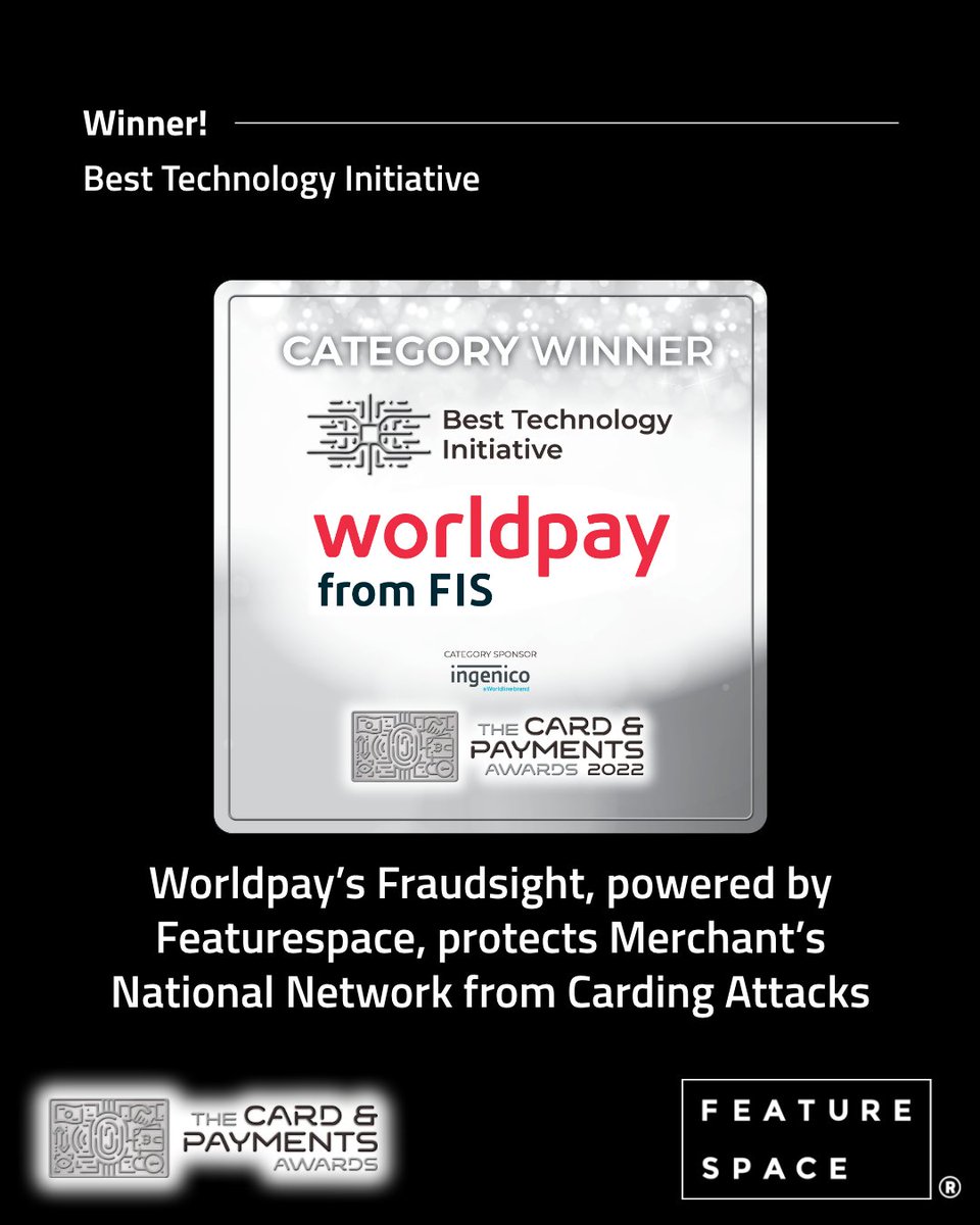 FeaturespaceLtd's tweet photo. Worldpay’s FraudSight, powered by Featurespace, has won The Card & Payments Awards’
“Best Technology Initiative” for 2022.
Congratulations @Worldpay_Global!
#TCPA22 #fintech #innovation #financialcrimeprevention https://t.co/0cOyBJwO4w