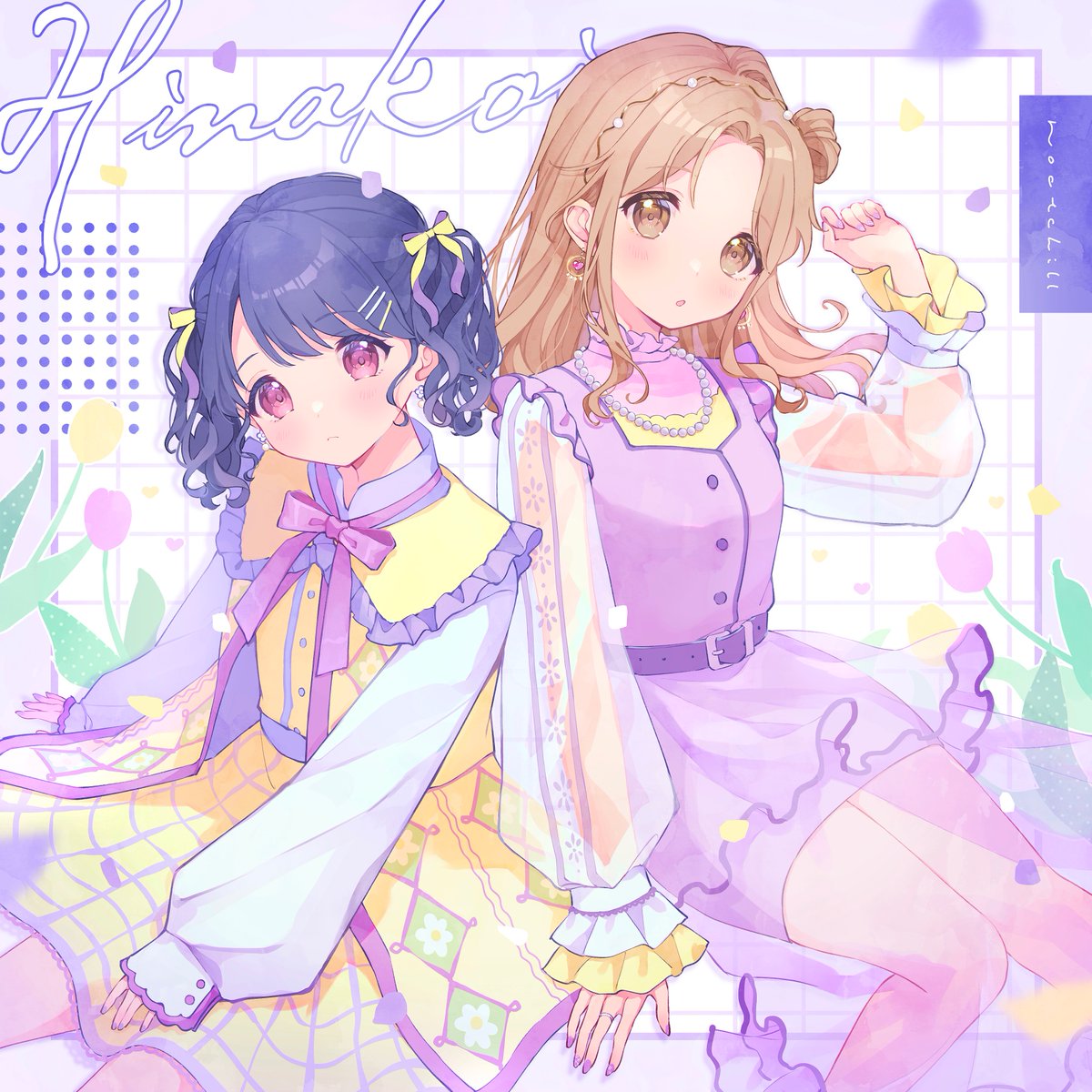 fukumaru koito ,ichikawa hinana multiple girls 2girls see-through sleeves see-through black hair twintails ribbon  illustration images