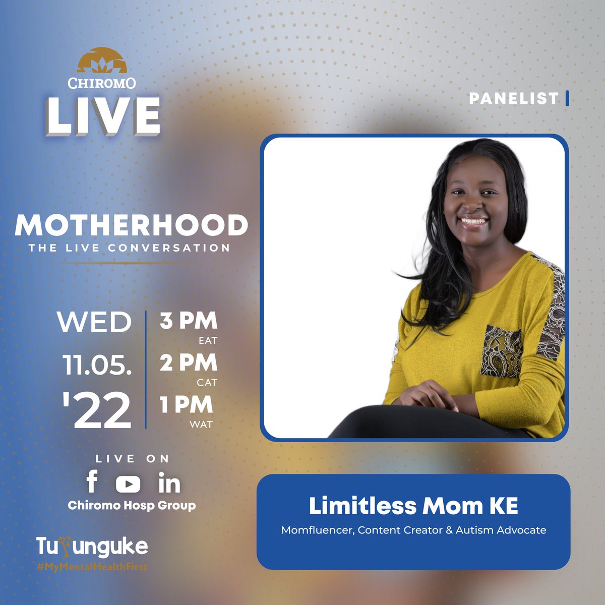ChiromoHospGrp's tweet photo. Tomorrow, from 3PM, we'll be hosting @alengna @tunzaakili &amp; @caro_lukalo for a conversation on "MOTHERHOOD" which will be LIVE on our Facebook, LinkedIn and Youtube Pages as we come to a conclusion of this week's theme for our conversations.

Let's celebrate our mothers. https://t.co/RDZEYDSfop
