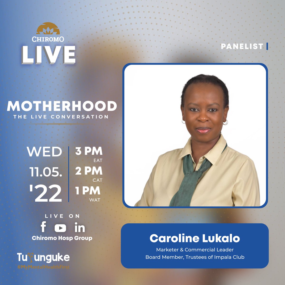 ChiromoHospGrp's tweet photo. Tomorrow, from 3PM, we'll be hosting @alengna @tunzaakili &amp; @caro_lukalo for a conversation on "MOTHERHOOD" which will be LIVE on our Facebook, LinkedIn and Youtube Pages as we come to a conclusion of this week's theme for our conversations.

Let's celebrate our mothers. https://t.co/RDZEYDSfop