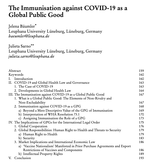 The WHO declared immunization against COVID-19 a #GlobalPublicGood. You may know this term from economics but what normative value does it have in #IL? Jelena Bäumler and Julieta Sarno describe its implications for the global fight against COVID-19: buff.ly/3wao3RO