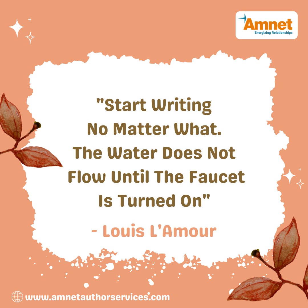 Amnetservices's tweet photo. "Start Writing No Matter What. The Water Does Not Flow Until The Faucet Is Turned On".
- Louis L'Amour

https://t.co/z4iM6gsoVH

 #quotes #quoteoftheday #quotestoliveby #tuesdayquotes #author #authorsoffacebook #writing #writingcommunity #authorcommunity https://t.co/yvU4tswOEE