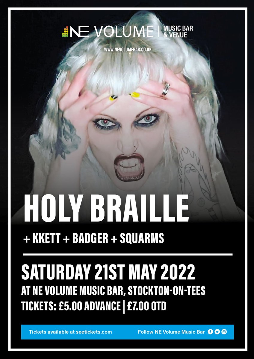 We've added <a href="/homeofthebadger/">Badger</a> (techno, rock, electro, doom, post-punk) and <a href="/SQUARMS_/">SQUARMS</a> (Dystopic dreamers, ethereal entities and purveyors of reality) to this already talented-filled line-up featuring electro outfits <a href="/HolyBrailleUK/">HOLY BRAILLE</a>  and <a href="/wearekkett/">Kkett</a>. Tickets: seetickets.com/event/holy-bra…