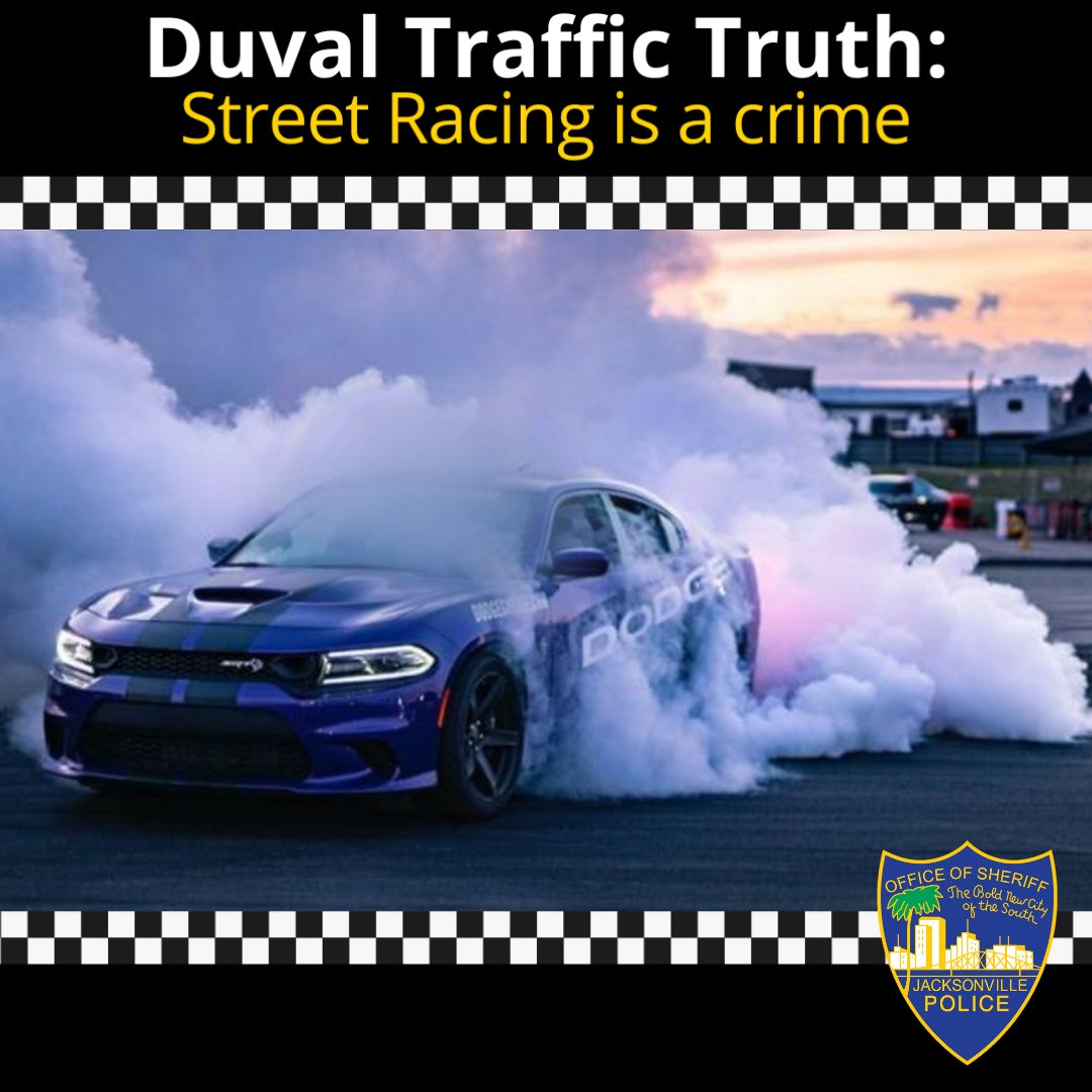 JSOPIO's tweet photo. #JSO comin' at ya with another #traffictuesday! Many state statutes involving #streetraing are criminal &amp; you can be #arrested.  Did you know you can get a ticket for being a passenger in the car or even a spectator?!

For more see: https://t.co/HhQOAwn6ck https://t.co/Batm8HlRDj