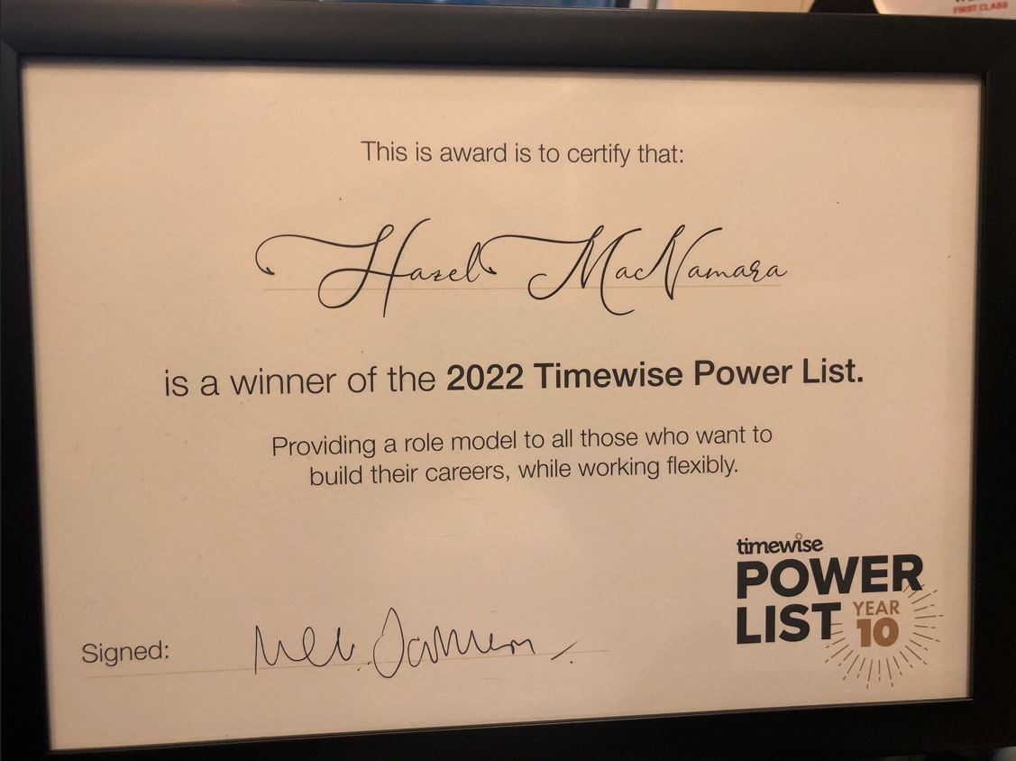 Hazelmac74's tweet photo. I’m delighted to have been selected for @Timewise_UK  Power List 2022. @PwC_UK we are encouraged to create our own freedom to work in ways that are better for our skills &amp; circumstances, balanced with the team's &amp; client's needs. #thenewequation #WorkLifeBalance #flexiblework https://t.co/sfrUPgTfER