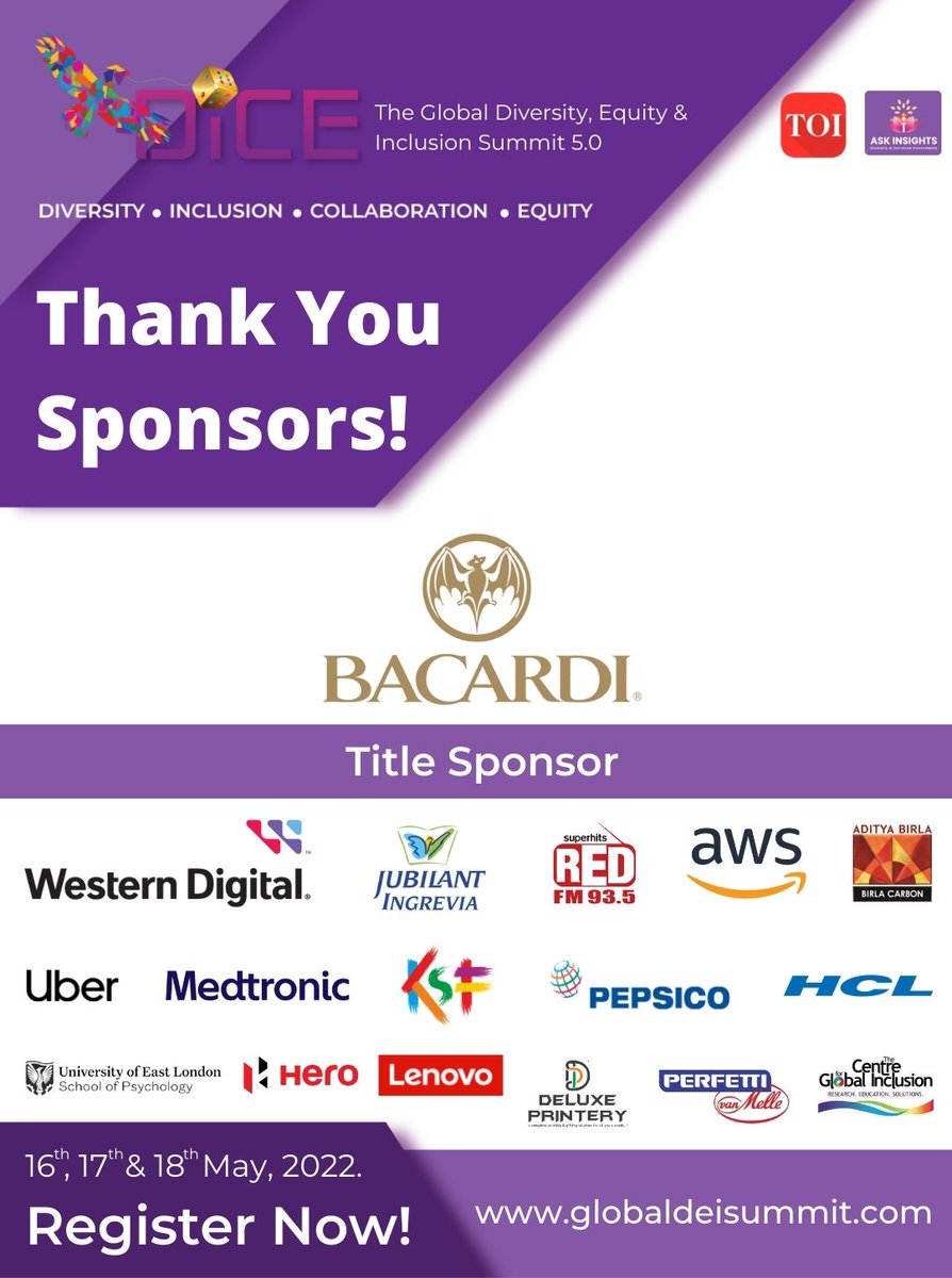 AskInsights1's tweet photo. Three cheers for all our sponsors!

We're highlighting some of our most important sponsors and partners. We are grateful for the sponsorship &amp; support for our DEI Summit happening on the 16th, 17th, and 18th of May. They've been a staunch supporter and we can't work without them. https://t.co/8RSLDgoQ6Q