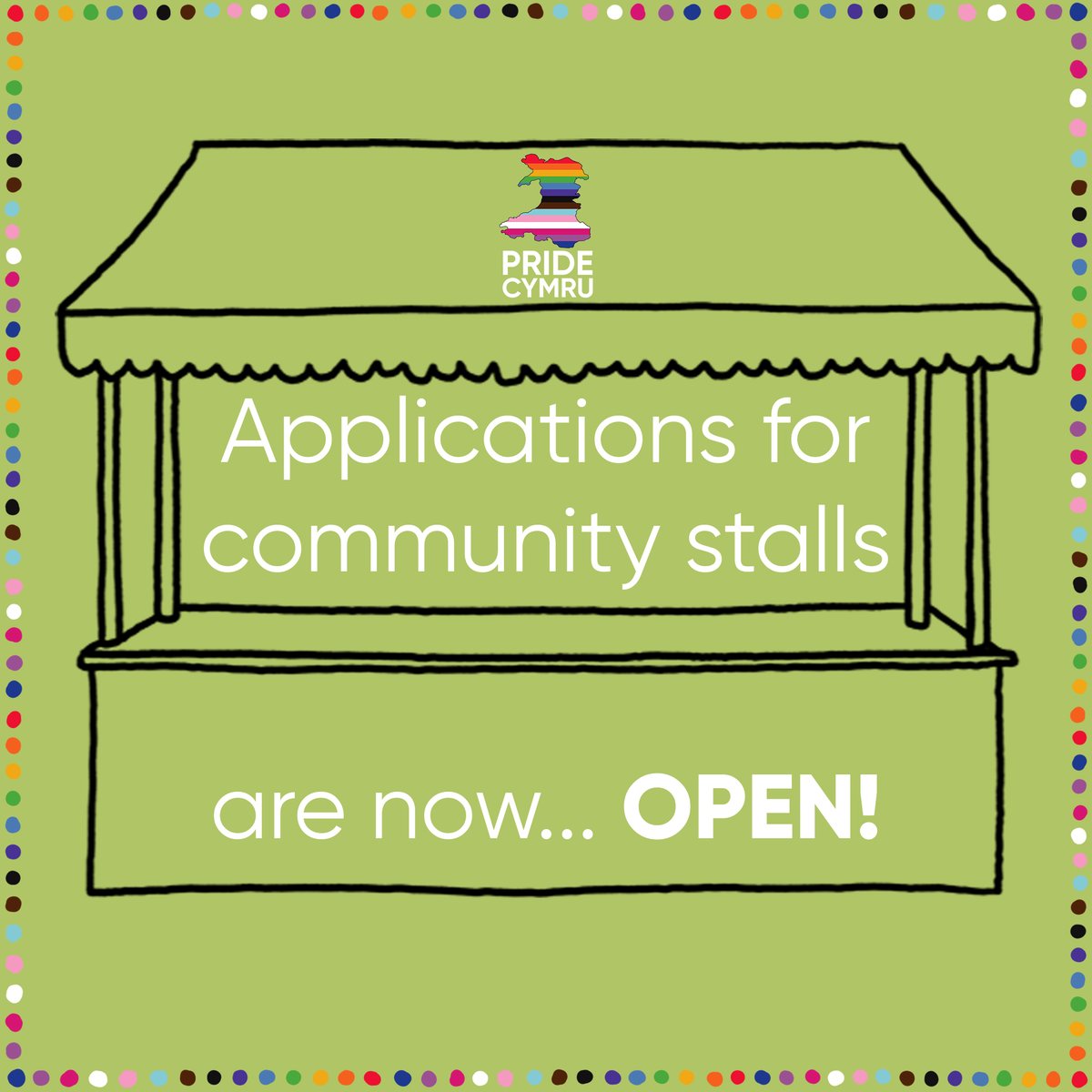 PrideCymru's tweet photo. We are pleased to announce that applications for community stalls at #PrideCymru2022 are now OPEN!

These stalls are specifically for small organisations &amp; groups within the community who are doing amazing things but do not have the resources to have a presence at Pride Cymru. https://t.co/EhNI5zt8pd