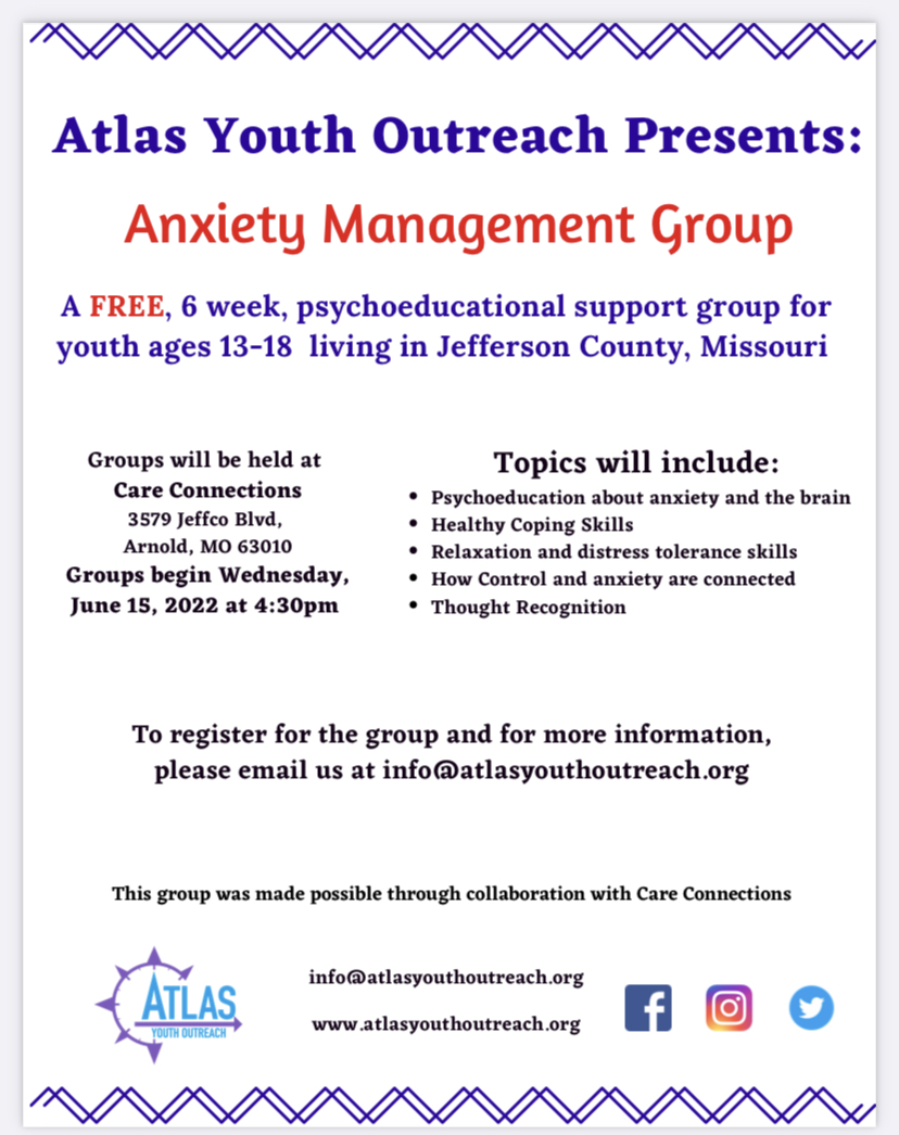 CounselorWHS's tweet photo. See attached flyers for summer groups at Atlas Youth Outreach! https://t.co/BBAk1qDXCP